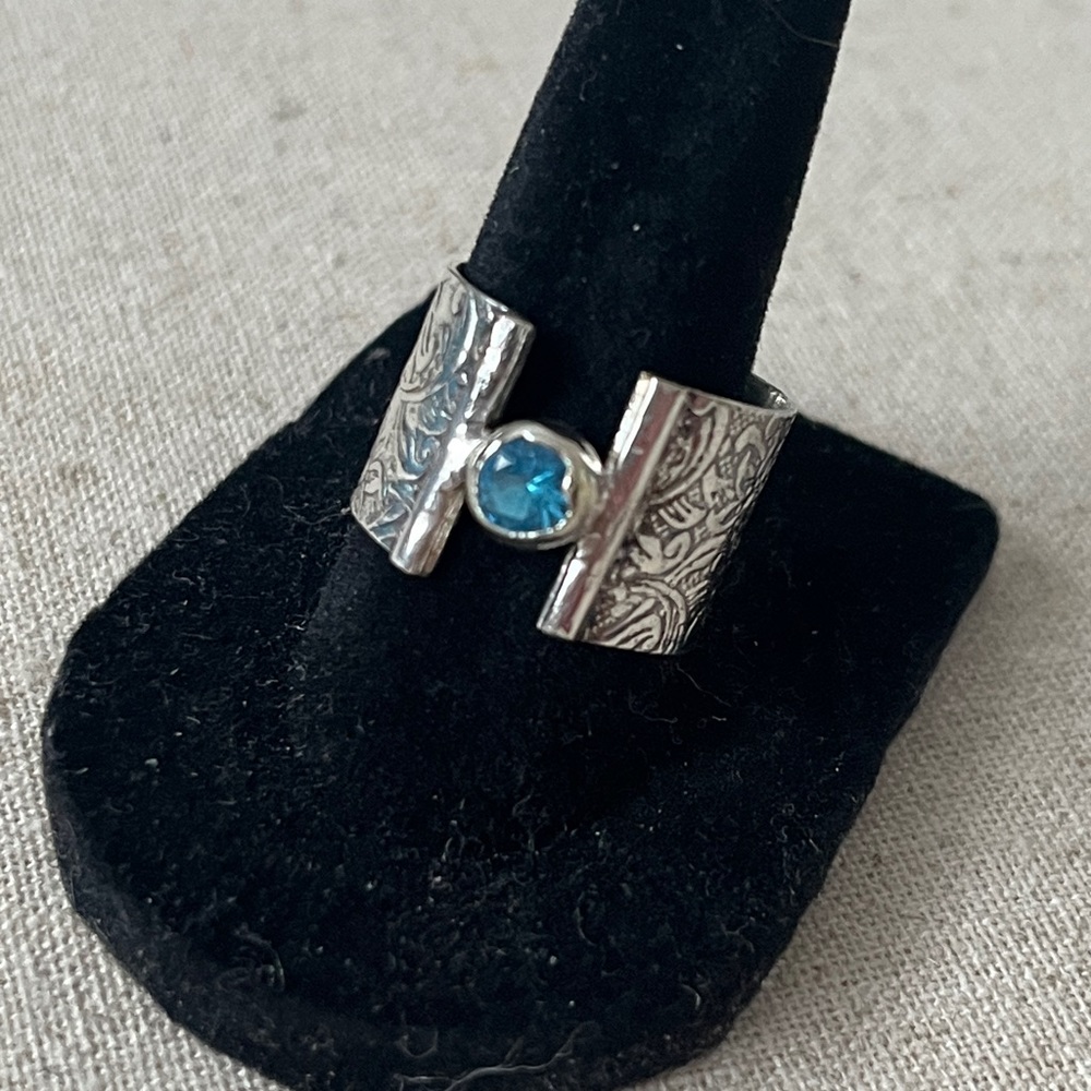 Handmade Blue Topaz 925 Silver Cigar Band As Is
